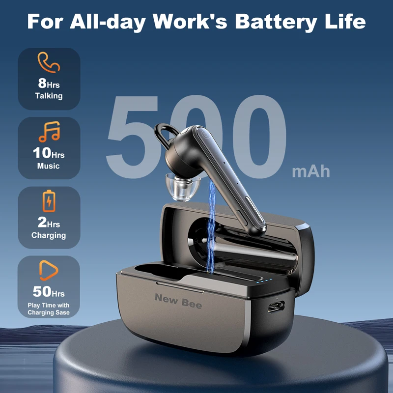 جديد Bee سماعة رأس بخاصية البلوتوث ميكروفون مزدوج كتم 500mAh سيارة القيادة سماعة يدوي شحن حالة لاسلكية واحدة الأذن الأعمال