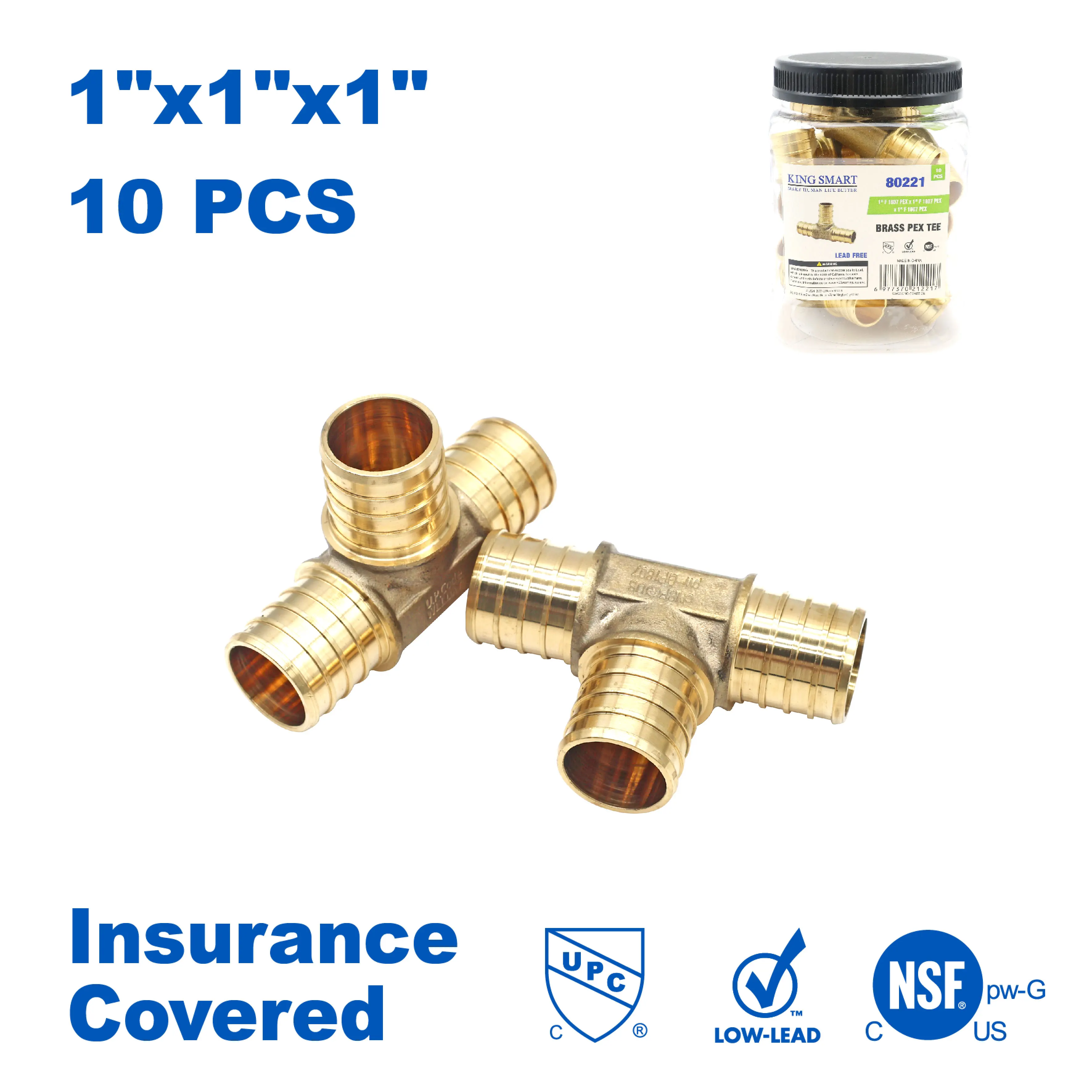 

KING SMART 1" обжимной/тройник PEX F1807; бессвинцовая латунь; Подходит для установки труб PEX B/C, PERT; 10 шт./корпус; 80221