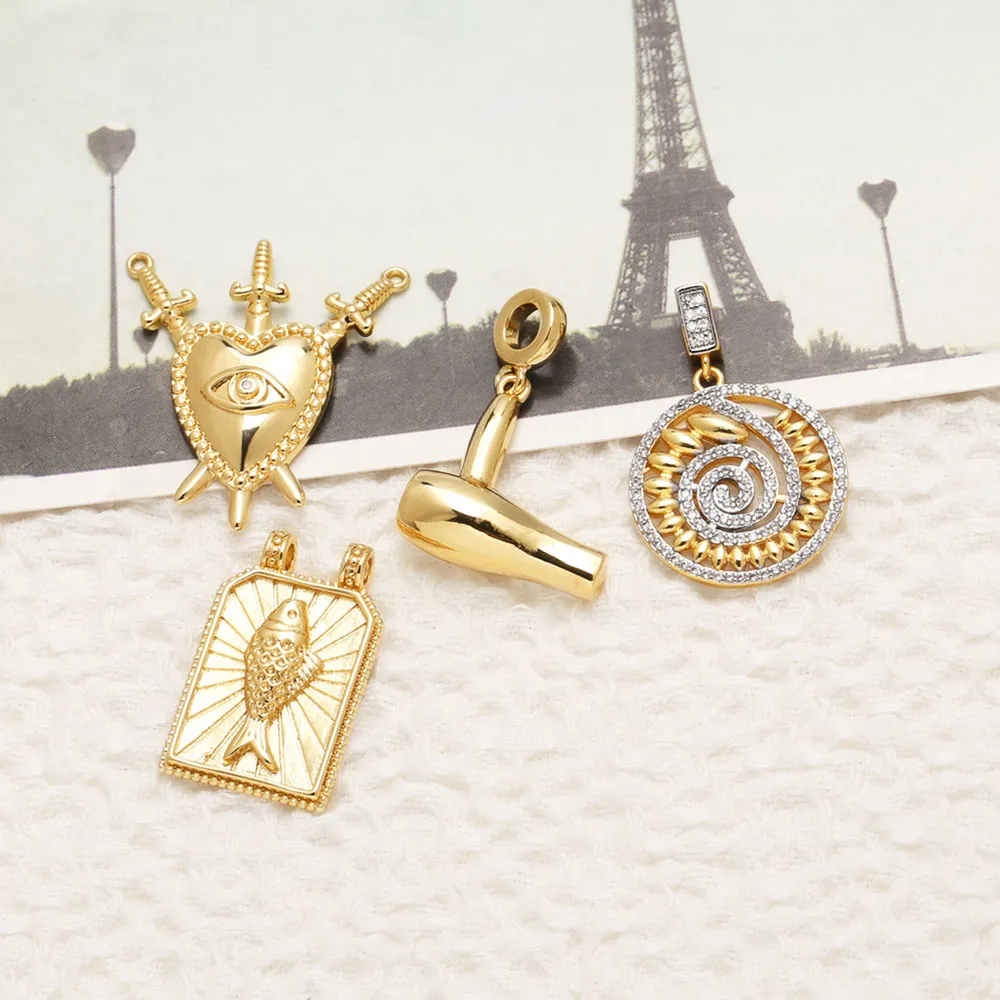 OCESRIO Polish Air Blower Pendant for Necklace Copper Gold Plated Swords Shield Crystal Vortex Jewelry Making Supplies pdtb292