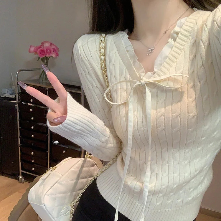 

Женский трикотаж V-Ne Long Sve Свитер с завязками на банте Slim Fit Base irt Весенняя внутренняя одежда Ci Walk Coolmax Fiber Nine-Arm S...