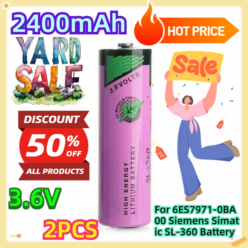 

For 6ES7971-0BA00 Siemens Simatic SL-360 3.6V 2400mAh Battery 2pcs