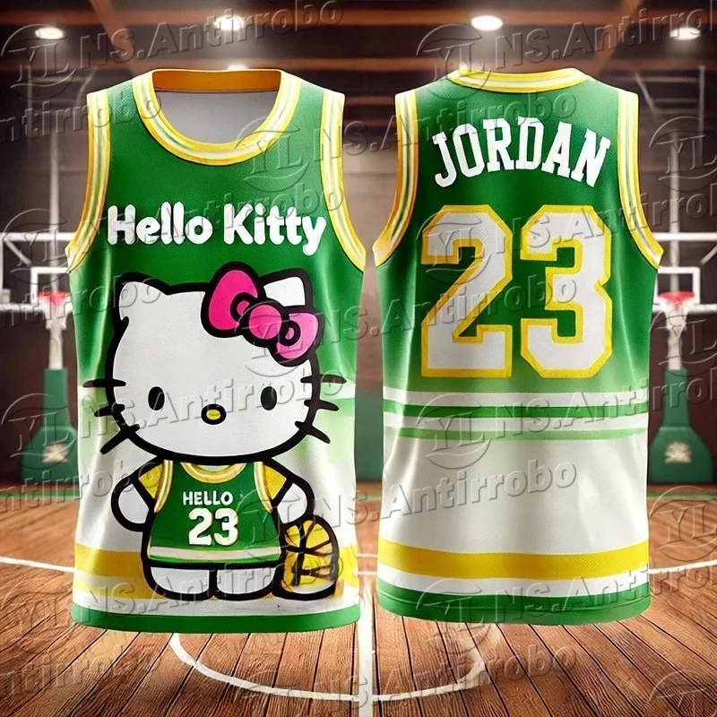 25 Summer Sanrio Hello Kitty Special Edition Basketball Vest Jordan 23 Training Jersey Men Women Sleeveless TShirt Top Adult/Kid