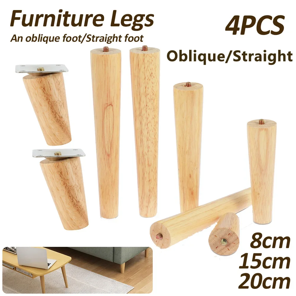 

4Pcs Furniture Legs Kit Wooden Solid Furniture Feet Oblique/Straight Table Feet Non-slip Furniture Chair Replacement Sofa Legs