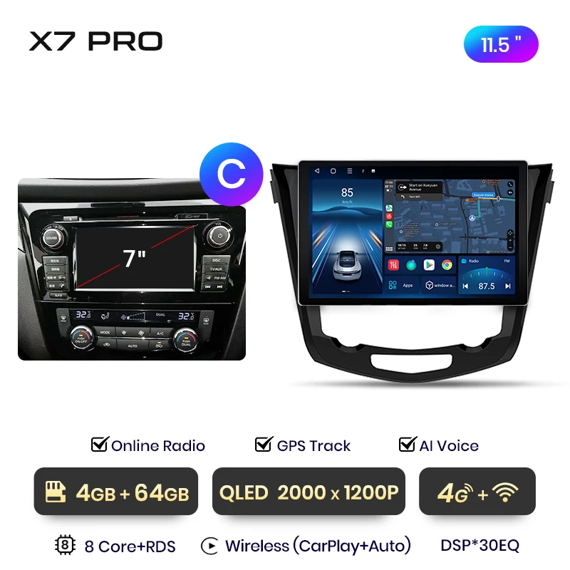Junsun 13,1 inch QLED Android draadloze CarPlay autoradio voor Nissan Qashqai 2 X-Trail 3 T32 2013-2017 Intelligente Systemen
