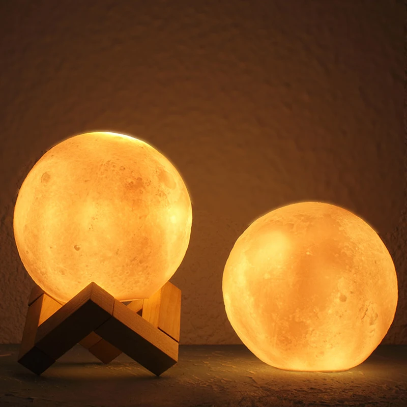 DIY Painting Moon Night Light For Kids 3D Printing Moon Lamp With Stand Battery Powered Table Lamp Bedroom Decor Christmas Gift