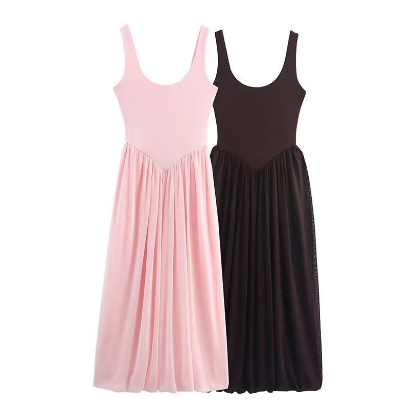 Vestido Largo de Fiesta para Mujer, Sin Mangas, con Cuello Redondo, Color Sólido, con Tirantes y Espalda Descubierta, Estilo Casual y Elegante, Colección Otoño 2026