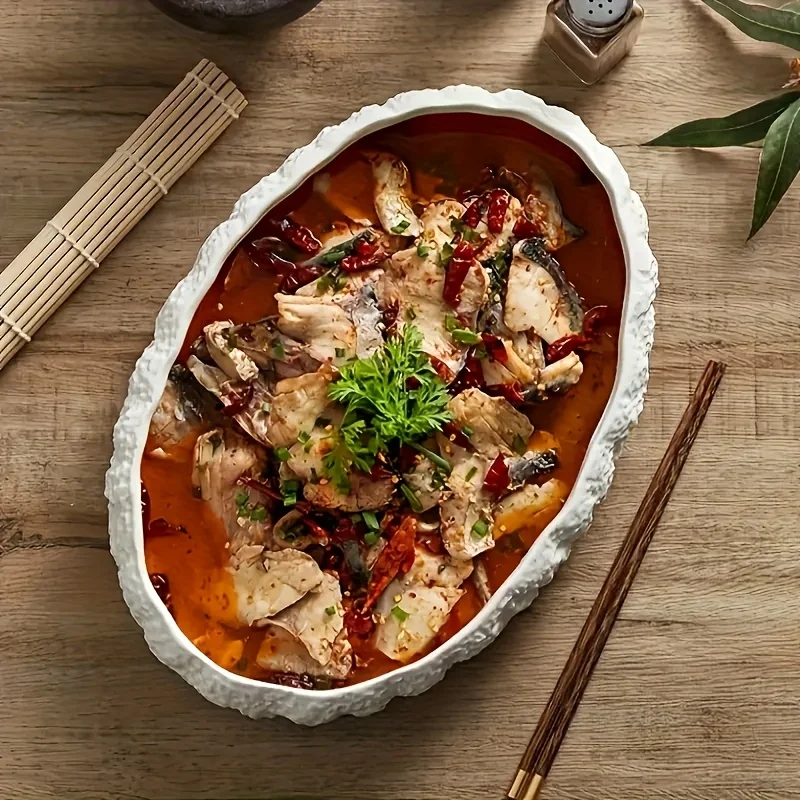 

Steam Fish Sushi Luxury Home Kitchen DishwareLarge Rock Pattern Ceramic Plate