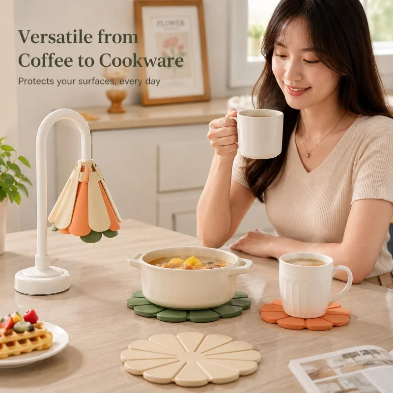 Christmas Tree Silicone Trivet Mat, Heat Resistant Table Mat, Coaster & Pot Holder, Anti-Scald Hot Pad for Kitchen Dining