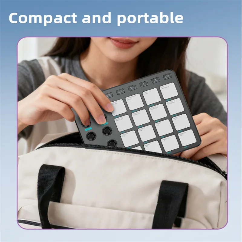JAMJUM JP-1 Wireless MIDI Controller Pad - 16 RGB Pads, 8 Knobs, 20H Battery With BT & 3.5mm Output RGB Lighting image 4