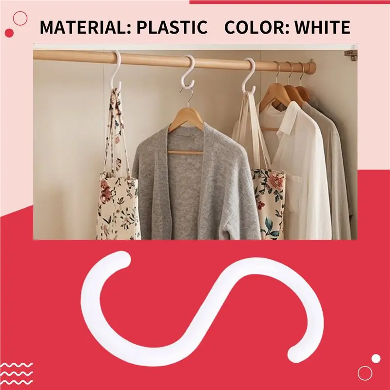 ABCA-3 Pcs White Plastic S Shaped Hanging Hooks Scarf Apparel Hangers