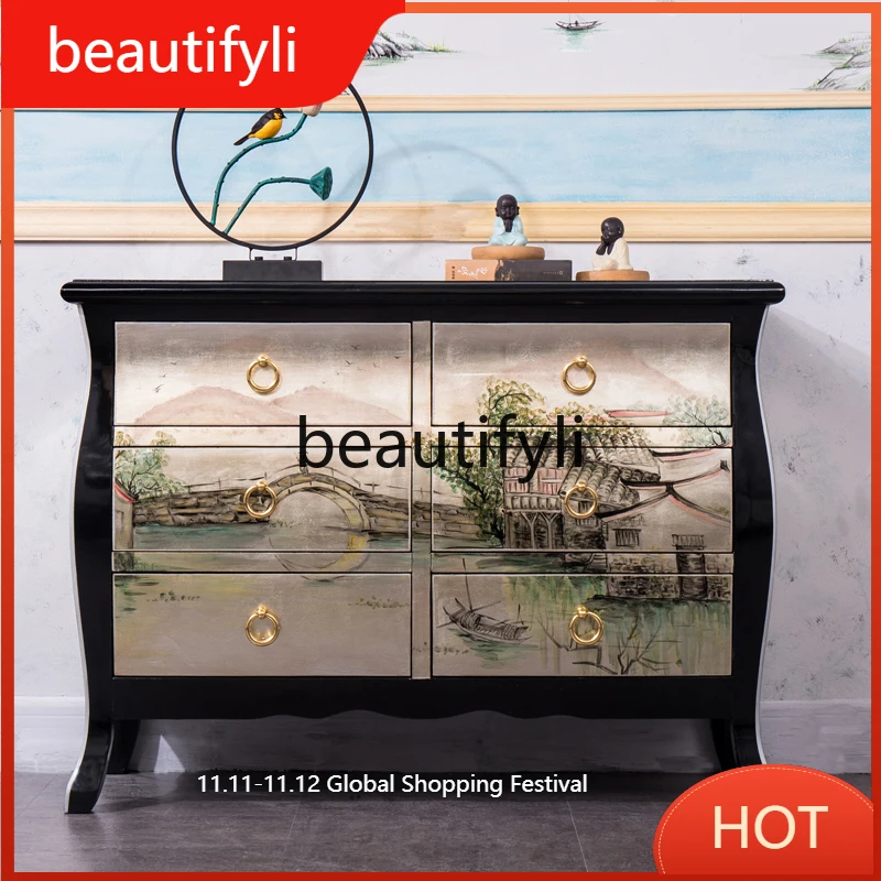 

Modern New Chinese Entrance Cabinet Solid Wood Hotel Painted Side Cabinet Locker D80