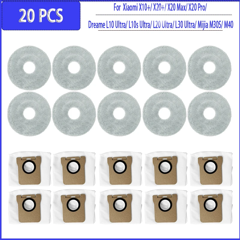 وسادات ممسحة كيس الغبار متوافقة مع Xiaomi X20 Plus / X20 Max / X10+، Dreame L10 Ultra / L20 Ultra / L30 Ultra، Mijia M30S / M40