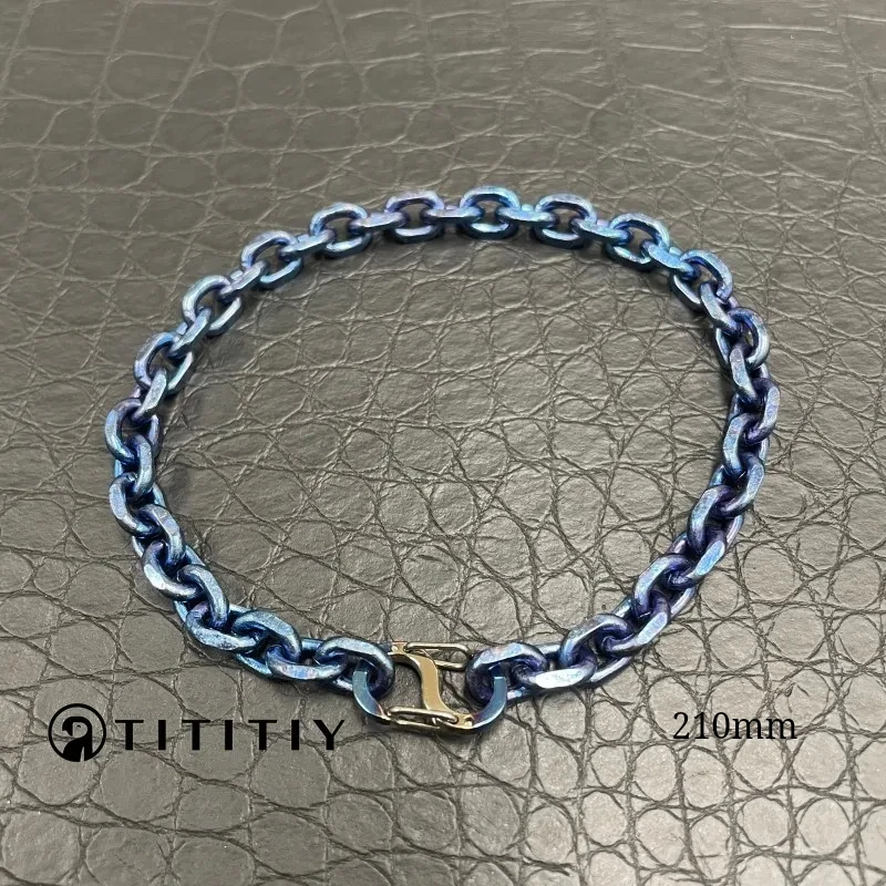 Pure Titanium Ice Crystal Blue Wide 7mm Titanium Bracelet Ultra - Light Anti - Allergy Trendy Fashion Men Wumen Bracelet 210mm