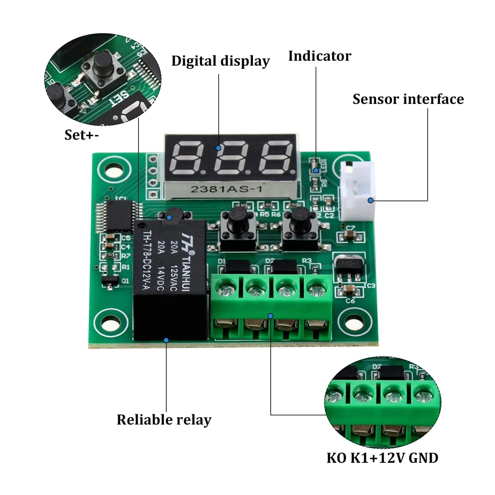 W1209 Blue/Red light DC 12V heat cool temp thermostat temperature control switch temperature controller thermometer thermo