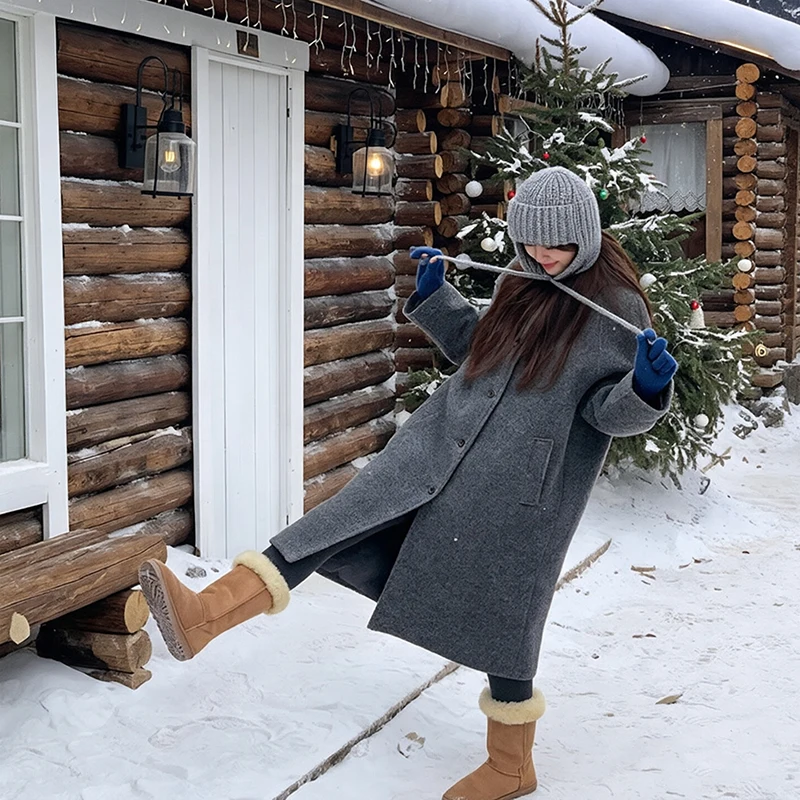 Women Earflap Cap With Tie Warm Knit Hats Ushanka Hat Knit Aviator Hat with Ear Flap Russian Hat for Winter Stocking Cap Beanie