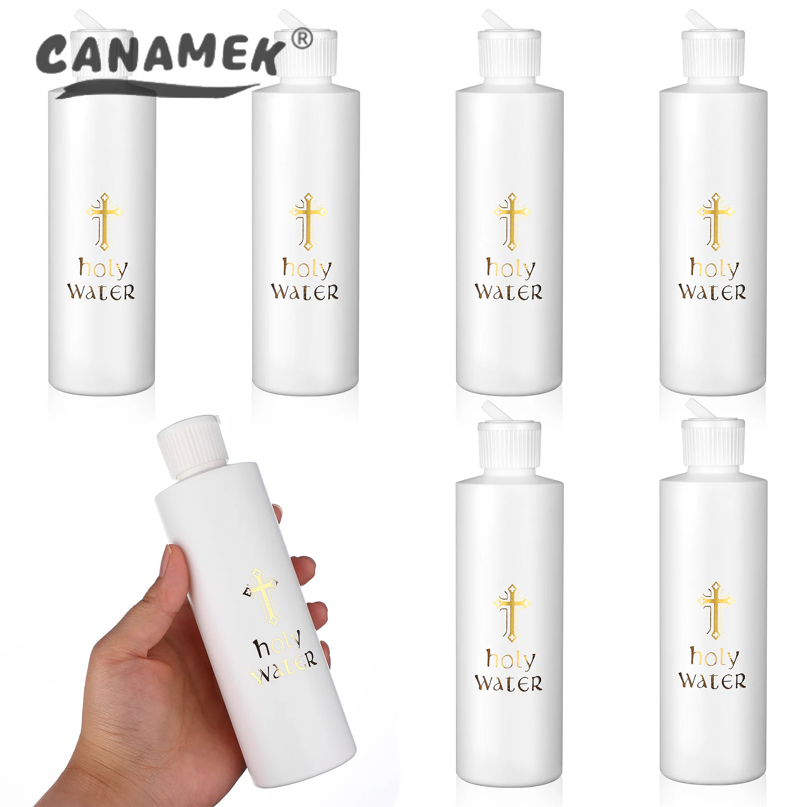 6 Pcs Large Holy Water Bottles 250ML Empty Container With Gold Cross Holy Water Plastic Bottle For Compact For Catholic