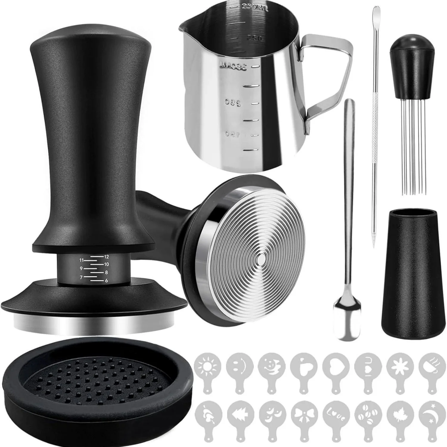 7Pcs Coffee Utensils Stainless Steel Pressing Hammer Loose Powder Needle Spoon Printing Model Professional Coffee Accessories