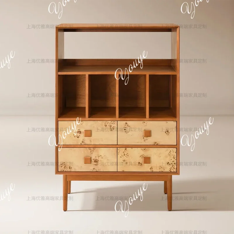 

SX Medieval Retro Style Solid Wood Bookcase Designer Household Log Style Bedroom Storage Multi-functional Storage Cabinet