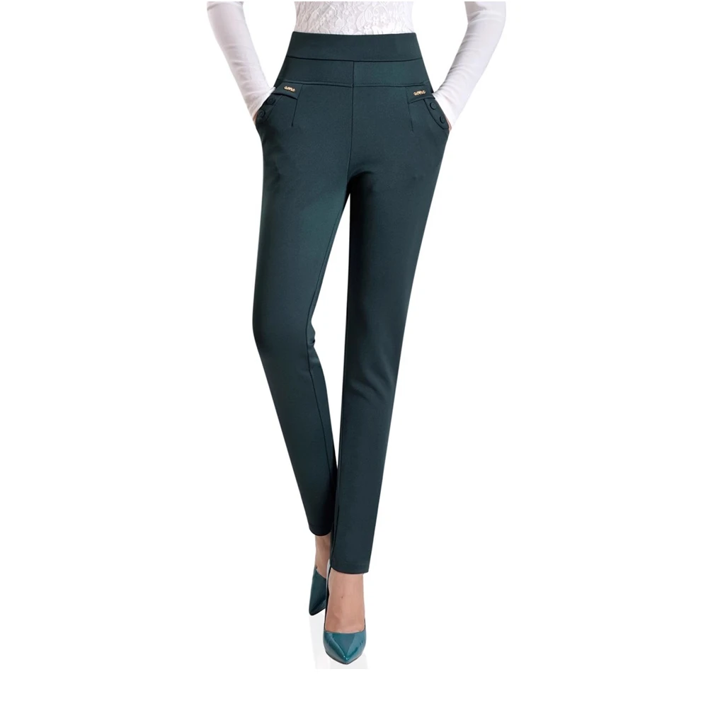 Plus Size Slim All-Match Spring Summer Autumn Stretchy Elegant Fashion Women Female Lady High Elastic Waist Full Length Pants