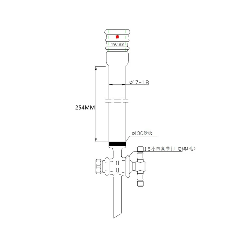 SYNTHWARE Flash chromatography column with sand plate, No hookup, Enhanced joint 19/22, 2mm PTFE valve aperture, C189