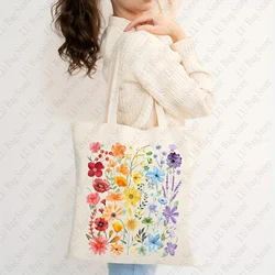 Wildflower LGBTQ Tote Bag White Canvas Shoulder Bags Gay Pride Gift Bags Lesbian Shopper LGBT Lesbian Shopping Bag