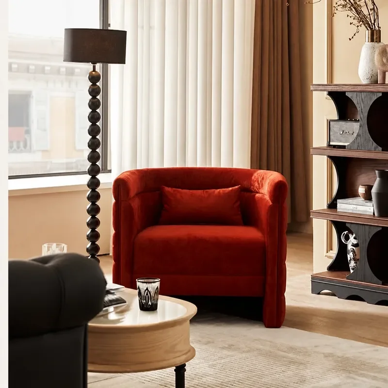 Simple Modern Single Velvet Fabric Sofa American Living Room Balcony Leisure Chair Beauty Sales Office Reception Chair