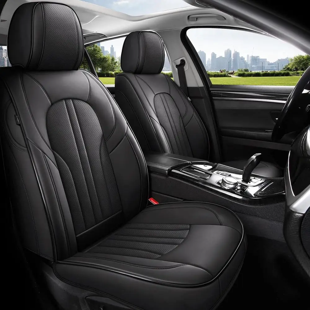 Universal Waterproof Front Car Seat Covers Set for Automotive Protection in Black