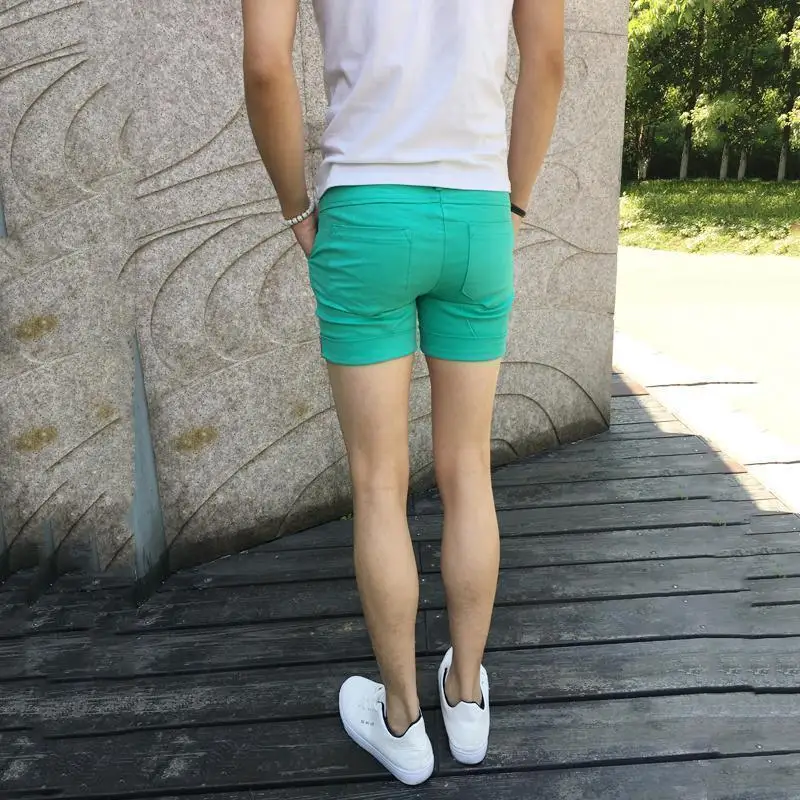 Sexy Skinny White Shorts Mens Slim Tight Green Cotton Short Pants Slim Fit Social Night Club Outfits Black Elastic Hot Shorts