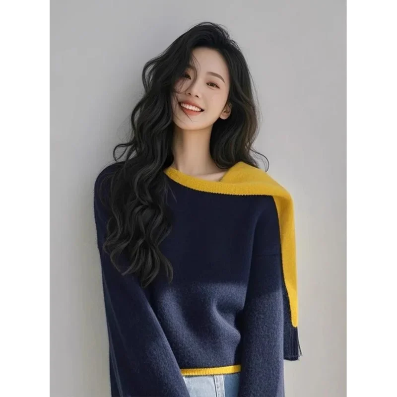 Pull Design de Style paresseux pour femmes, haut à la mode, nouveau col écharpe, pull intérieur tendance, printemps et automne