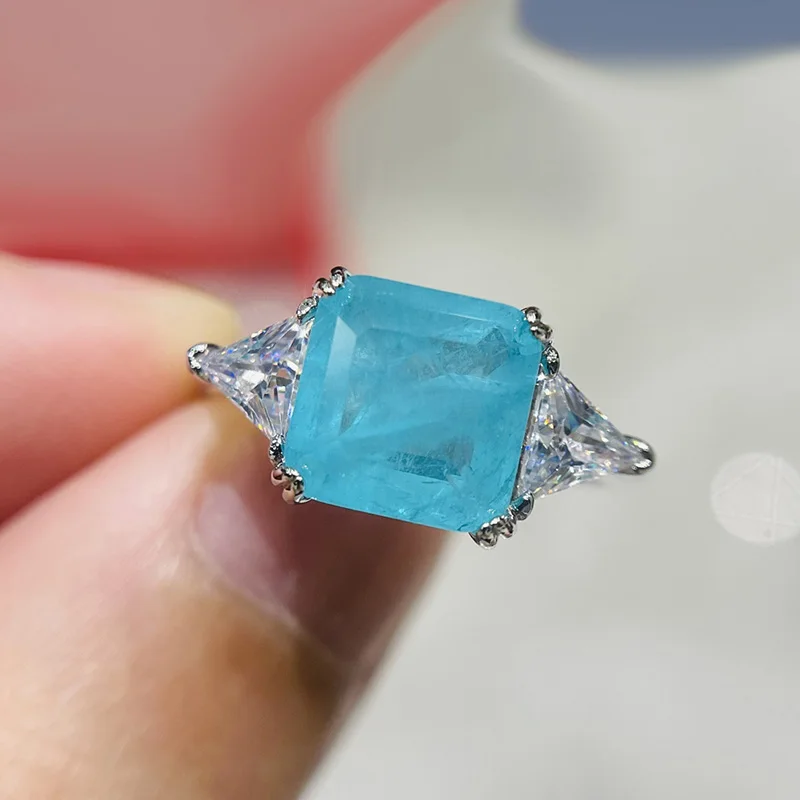 925 Sterling Silver Paraiba Emerald Tourmaline Gemstone Rings For Women Engagement Party Fashion Wedding Jewelry 9*9mm gallery 2