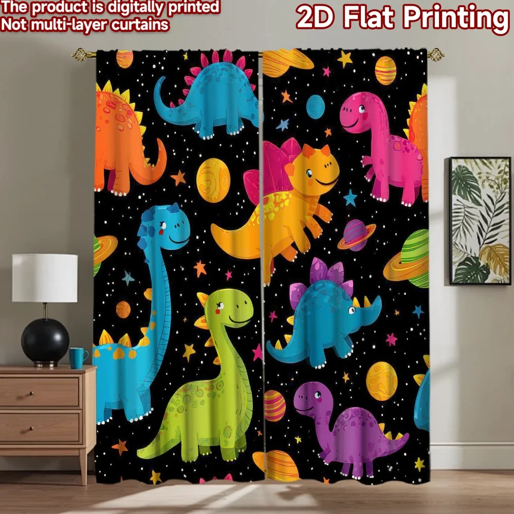 

1pc 2D flat Photography Backdrop Background Banner Colorful Dinosaurs in Space 100% Polyester Family Party Use for Suitable for