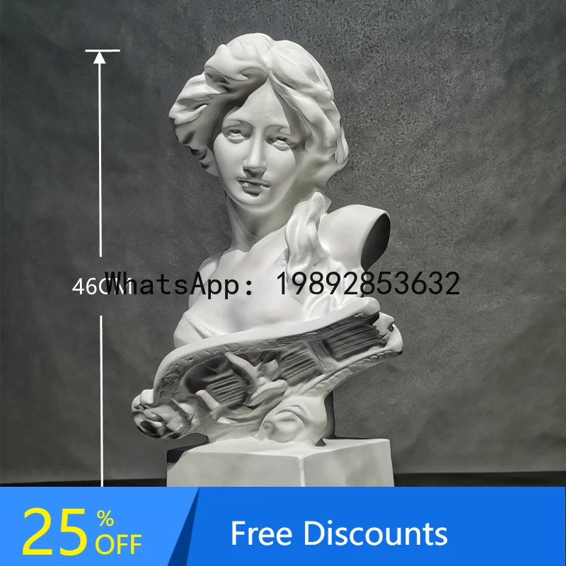 BF  Qin Girl Resin Statue Model Room Simple Wine Cabinet Plaster Head Soft Decoration Ornament Large Size