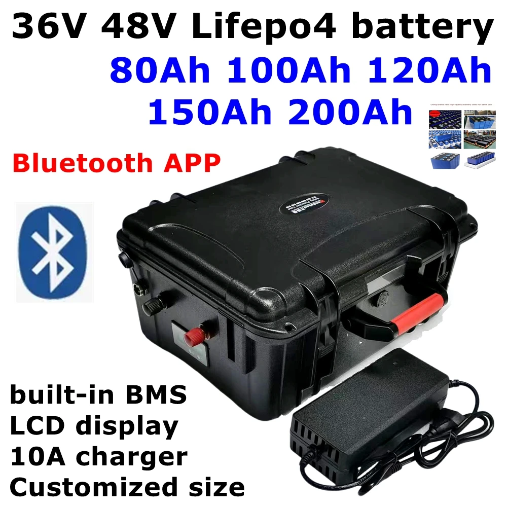 

LT-Batterie Lithium LiFePO4 Étanche, 36V, 100Ah, 200Ah, 48V, 150Ah, avec Bluetooth, pour Tricycle, Voiturette de Golf 5000W,