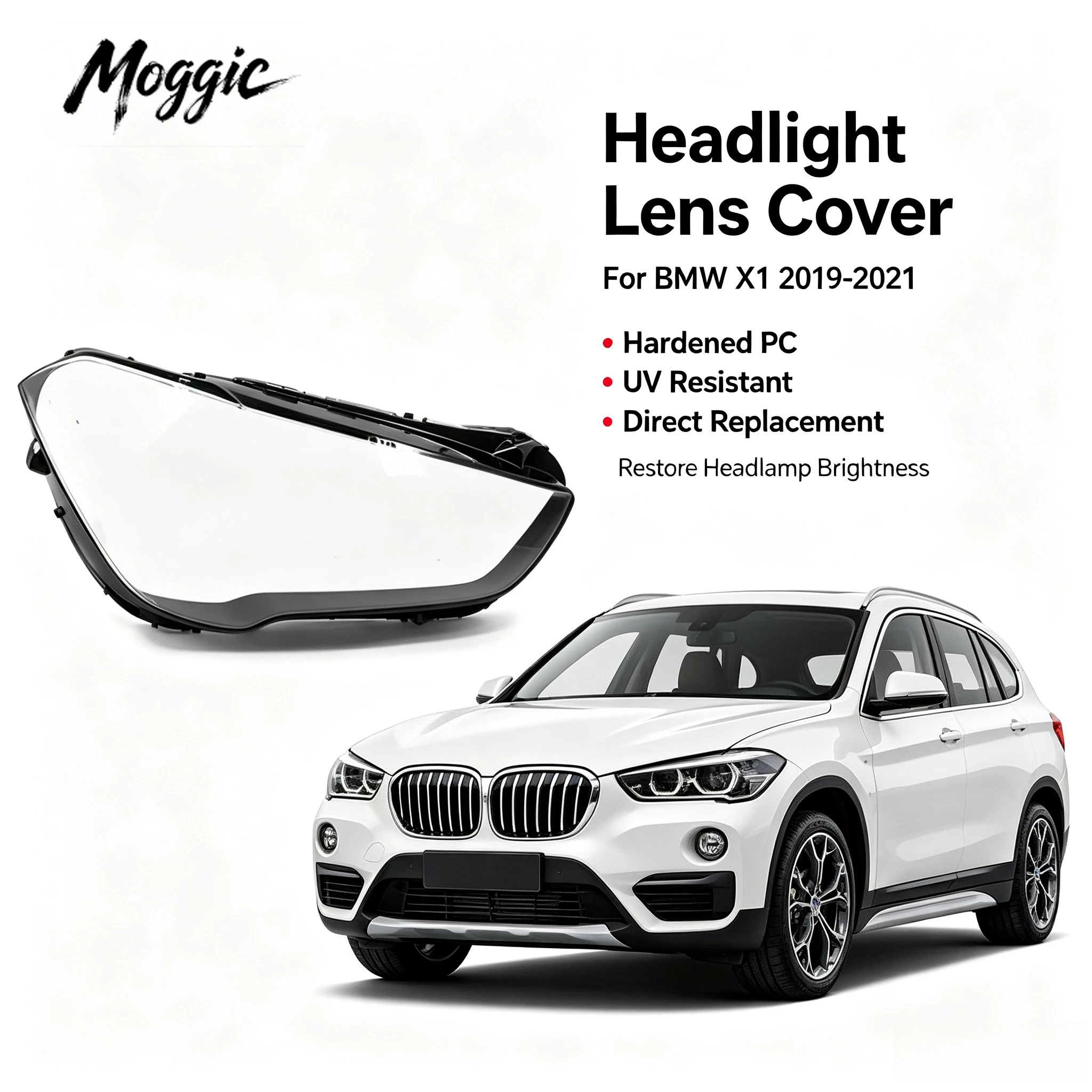 Moggic Clear Headlight Lens Cover Compatible With 2019 2020 2021 X1 F48 LCI Model Left Right Side Replacement Transparent Lamp