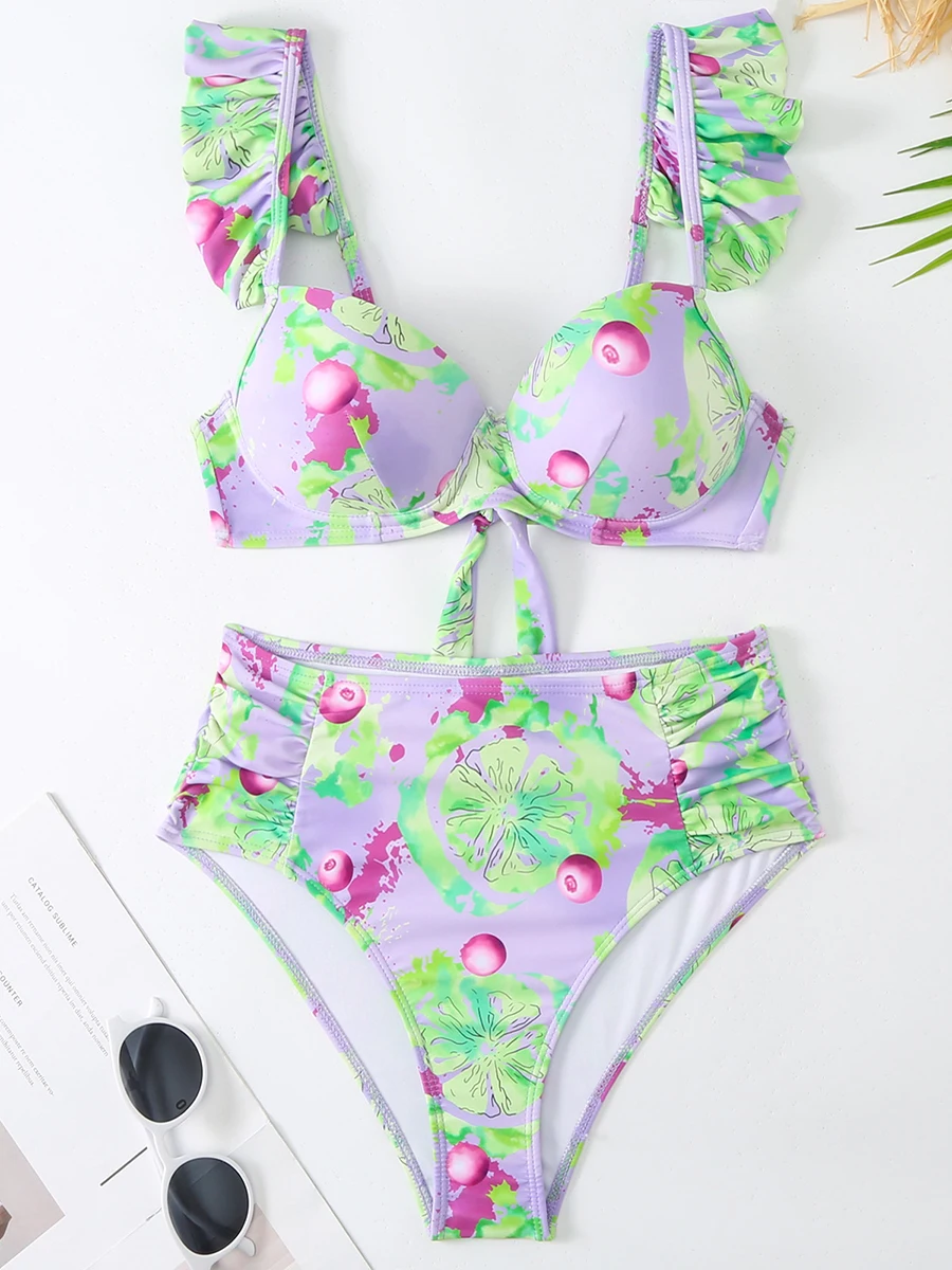2026 Women Swimsuit Push Up Print Ruffle Bikini Female Padded Swimwear Bathers Bathing Swimming Swim Suit Summer Beachwear