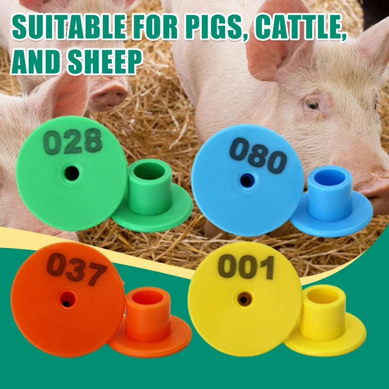 100 個ラウンド豚耳タグ径 28 ミリメートルプラスチックイヤリング農場家畜マーキング羊ウサギ動物識別カード 001-100