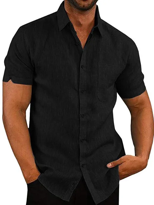 

Men's Pure Color Casual ort Sve irt Summer Thin Flip Collar Top Breathable Loose Fit Linen Youth Faion Daily Wear