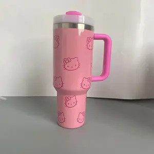Sanrio Hello Kitty stainless steel isolated mug with strap, straw mugs, large capacity thermos, drinks, coffee, gift, 40oz 8 Main Sales Mug Hello Kitty - №3