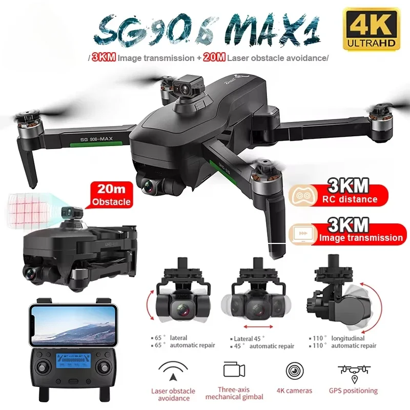 

Профессиональный Дрон SG906 MAX1 с камерой FPV 4K с 3-осевым шарниром 4 км бесщеточный GPS Квадрокоптер обход препятствий Радиоуправляемый Дрон VS F11S