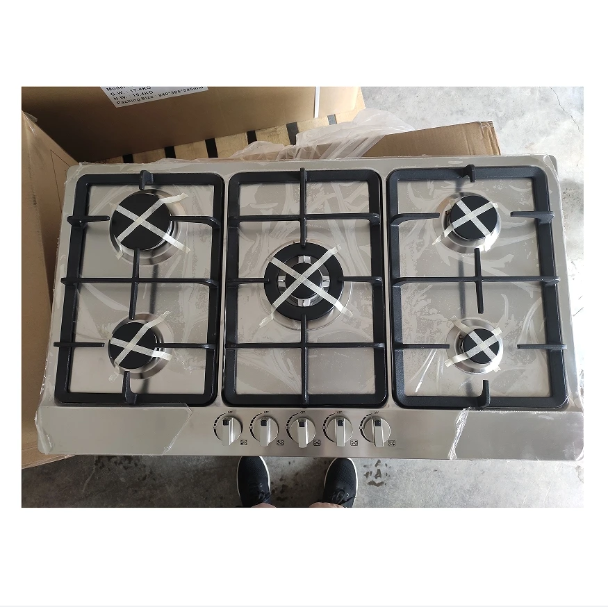 

90cm/35 Inch Built In Gas Cooktop, 5 Burners, L.P.G., Black Glass, Gas Stove Top