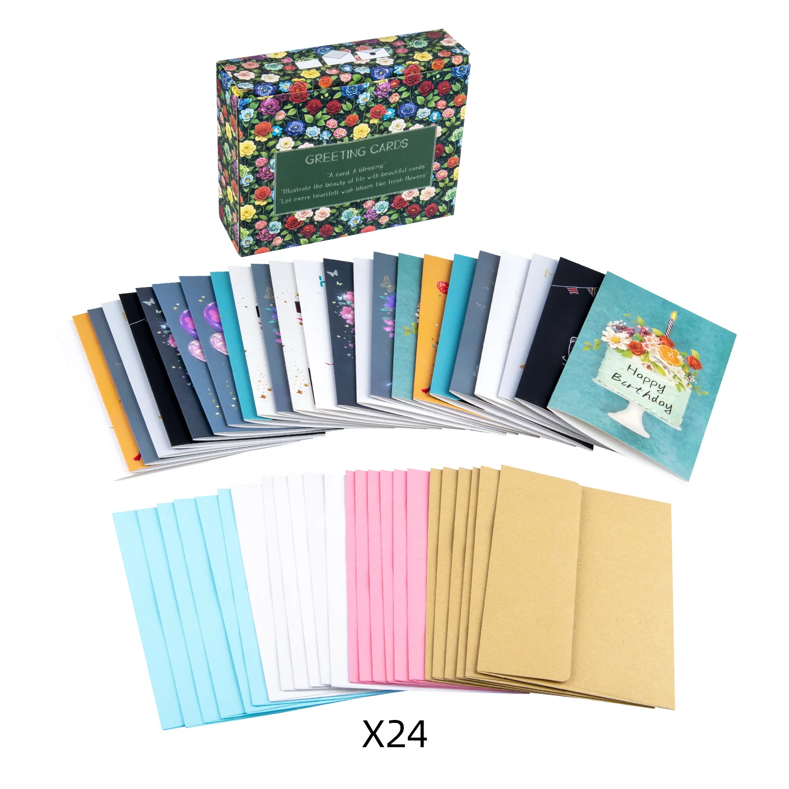 24 Pcs 6x4 inch Birthday Greeting Cards with Envelopes Packed in Box