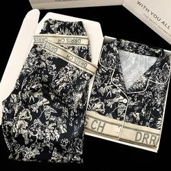 Spring and Autumn New Ladies Ice Silk Pajamas Homewear Suit Women Fashion Long-Sleeved Trousers Senior Sense of Homewear Suit