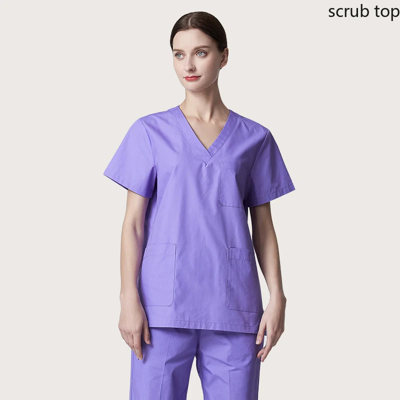 Plug Size Scrub Top Women Medical Uniform Cotton Nursing Clothes V Neck Scrub Shirt Short Sleeve Doctor Workwear Hospital Scrubs