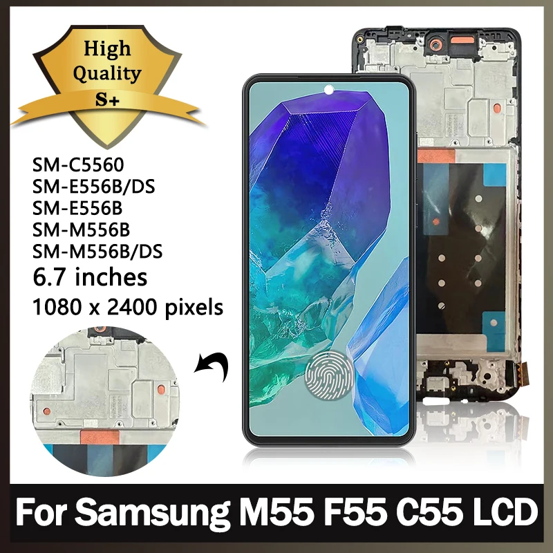 

M55 SM-M556B Дисплей с рамкой для Samsung C55 SM-C5560 ЖК-дисплей с цифровым преобразователем сенсорного экрана для Samsung F55 SM-E556B/DS LCD