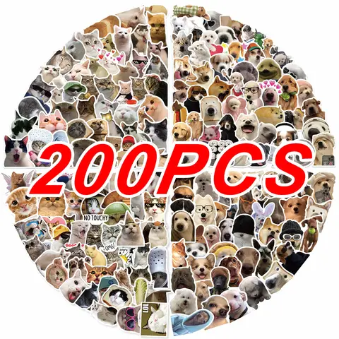 100/200Pcs Funny Kawaii Cat Stickers Animal Dog Laptop Scrapbook Decoration Decals Stationery Waterproof Graffiti Sticker Kids
