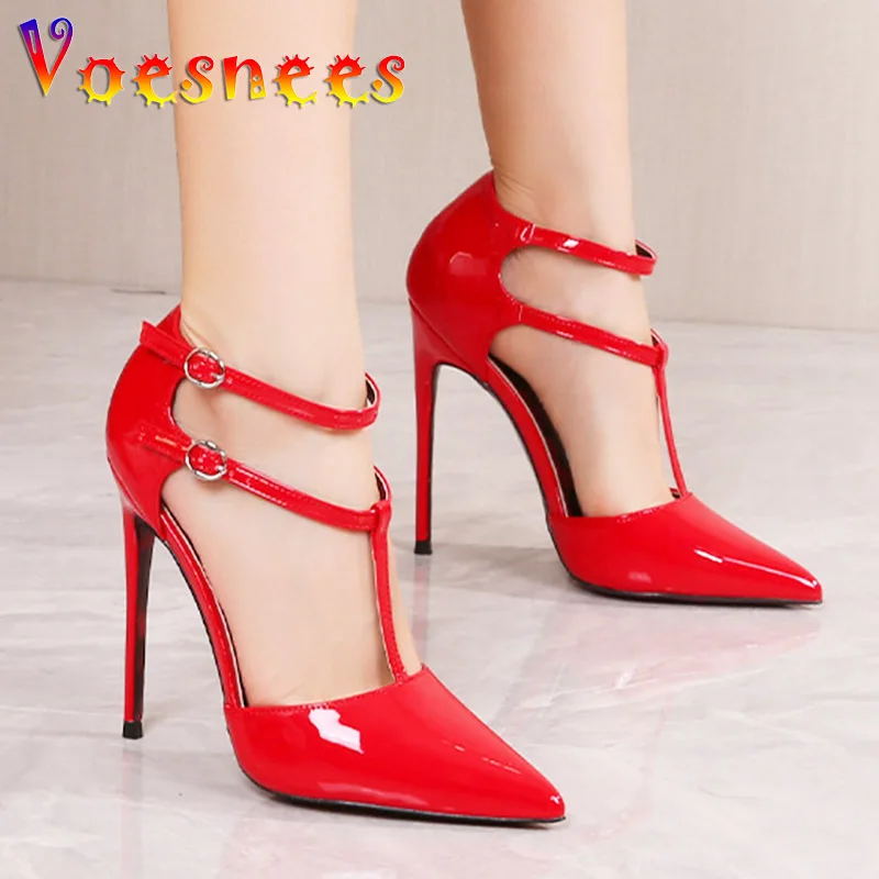 Large Size Buckle Strap Women Pumps Fashion Pointy Toe High Heels White Slip On Wedding Single Shoes 2023 Designer New Stilettos