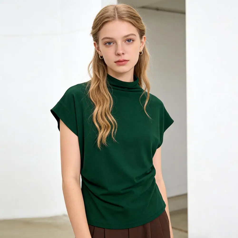 Skin-friendly Blouse Women Shirt Women’s Turtleneck T-shirt Pullover Batwing Sleeve Top Side Shirring Loose Fit Tee for Wear