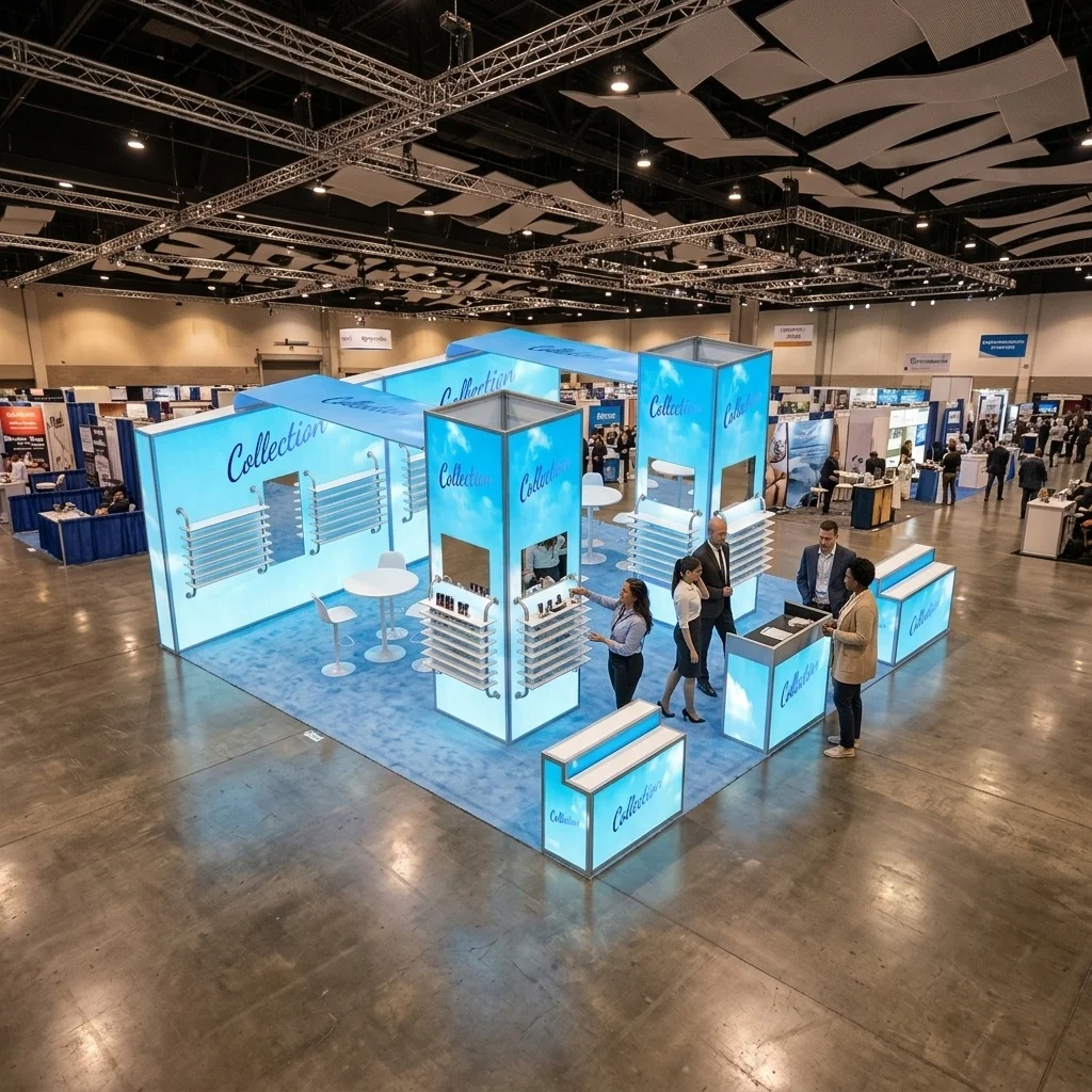 Custom Design Aluminum Backlit Acrylic Shelf Stand Booth 20x20 Exhibit Trade Show Display