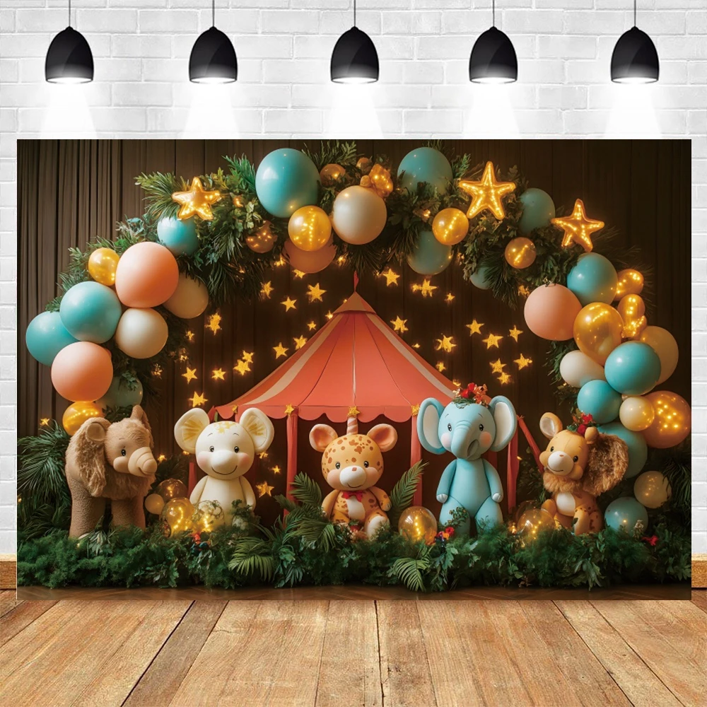 Animals Circus Backdrop Red Tent Tropical Forest Baby Shower Kids Birthday Party Photography Background Decor Photostudio Props