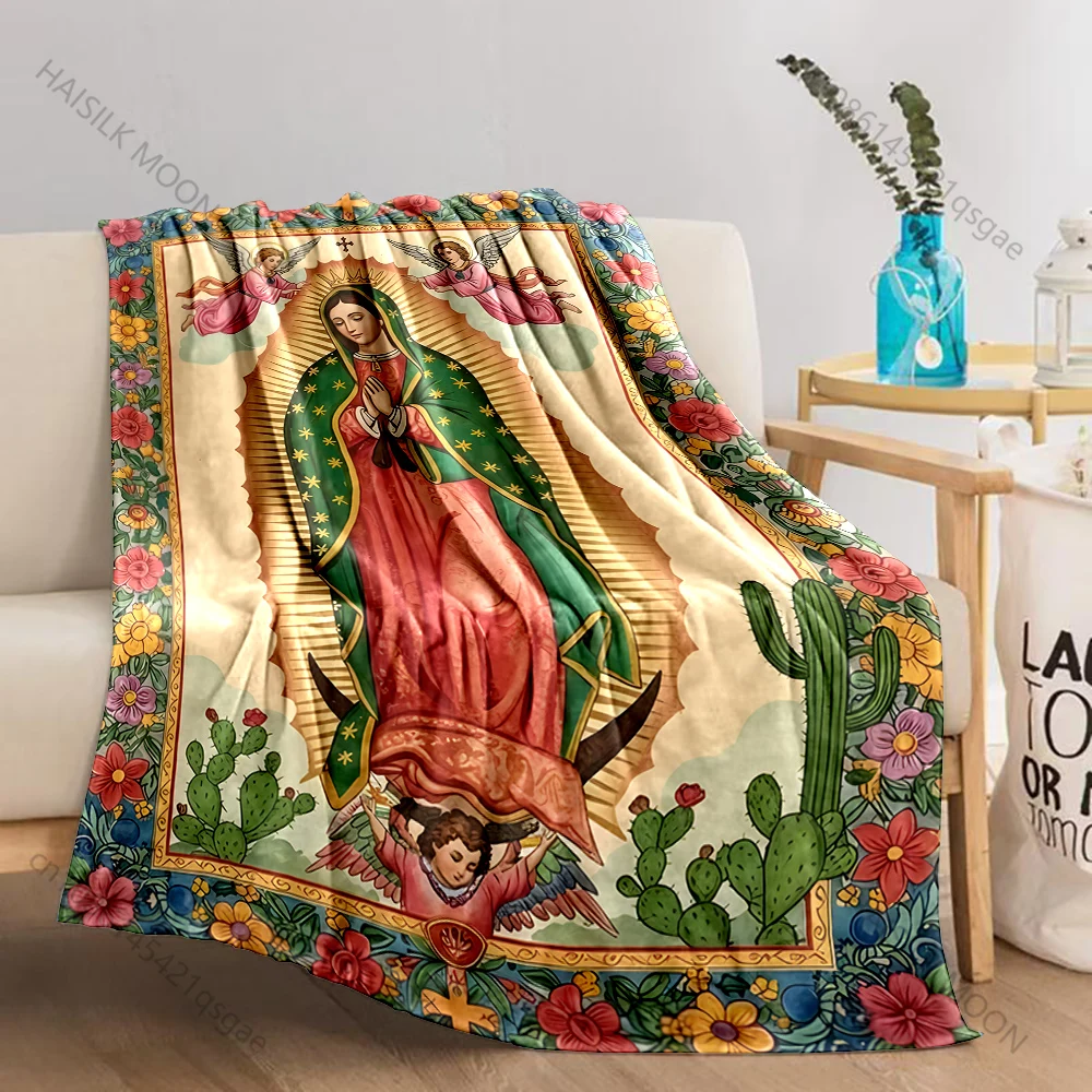 Virgin praying with floral frame Print Believer Pray blanket Warm soft flannel material suitable for all seasons luxurious gift